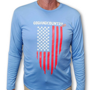 Men's SPF 50 Long Sleeve Tee with Distressed Flag (Carolina Blue)