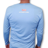 Men's SPF 50 Long Sleeve Tee with Distressed Flag (Carolina Blue)