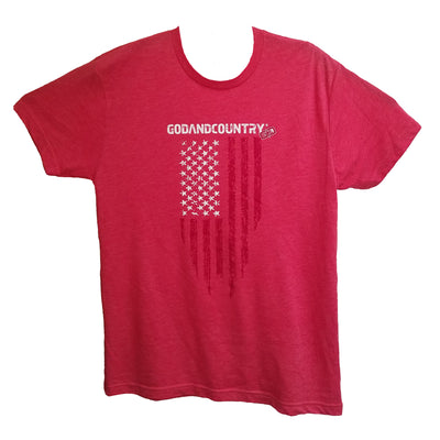 Crew Neck United As Intended Patriotic T-Shirt with Distressed American Flag [Classic Red]