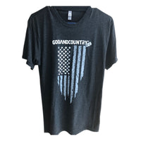 Crew Neck United As Intended Patriotic T-Shirt with Distressed American Flag [Black]