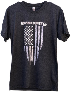 Crew Neck United As Intended Patriotic T-Shirt with Distressed American Flag [Black]