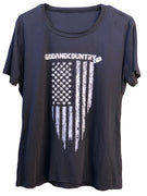 Ladies Short Sleeve Sport Tek Patriotic Distressed American Flag Shirt [Black]
