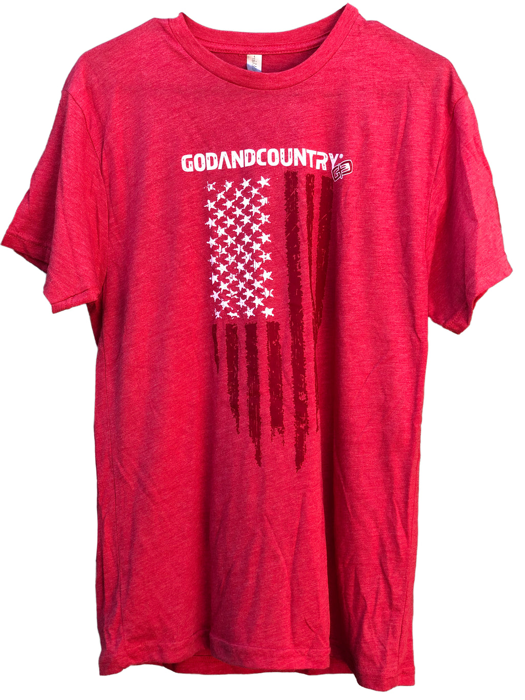 Crew Neck United As Intended Patriotic T-Shirt with Distressed American Flag [Vintage Red]
