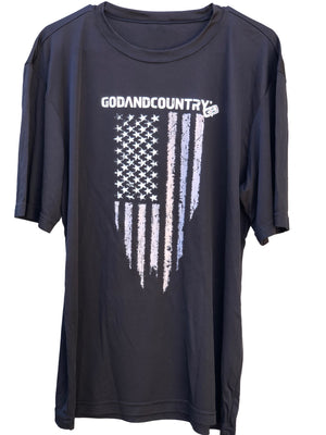 Mens Short Sleeve Sport Tek United As Intended Patriotic Distressed American Flag Shirt [Black]