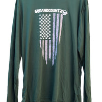 Long Sleeve United As Intended Patriotic Shirt with Distressed American Flag [Forest Green]