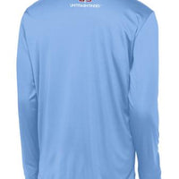 Long Sleeve United As Intended Patriotic Shirt with Distressed American Flag [Carolina Blue]