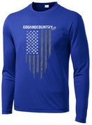 Long Sleeve United As Intended Patriotic Shirt with Distressed American Flag [True Royal Blue]